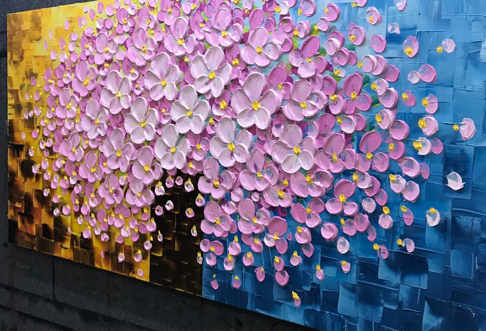 Quadro moderno dipinto a mano - Pink Flowers - Tecnica olio su tela pi – LA  MAISON D'ART
