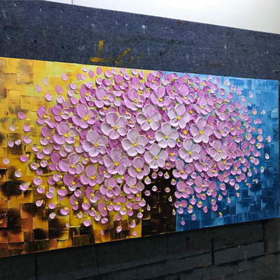 Quadro moderno dipinto a mano - Pink Flowers - Tecnica olio su tela pittura in rilievo su tela