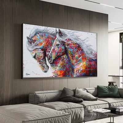 Stampa su tela di altissima qualità, colori accesi e brillanti Arte Moderna Astratta Horses