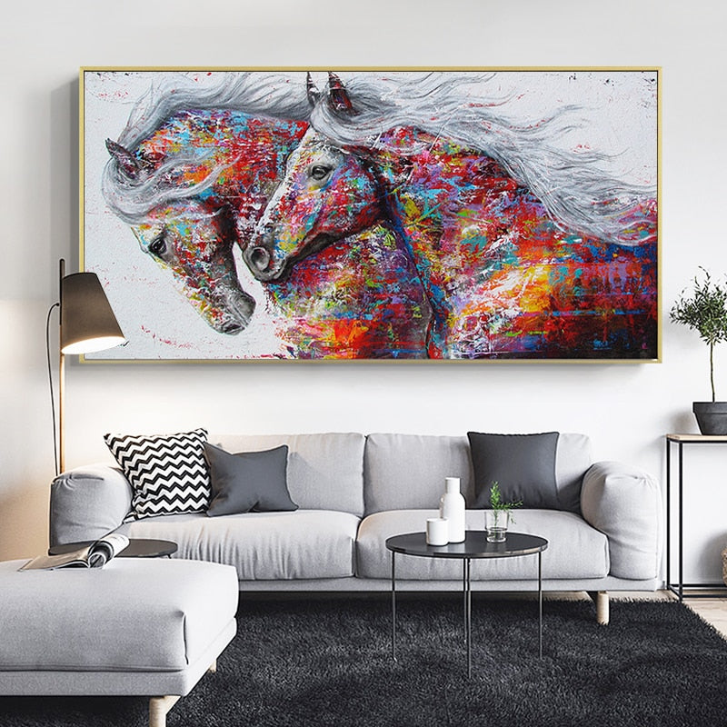Stampa su tela di altissima qualità-i Arte Moderna Astratta Horses- PRONTA CONSEGNA IN 24 ORE PER L'ITALIA